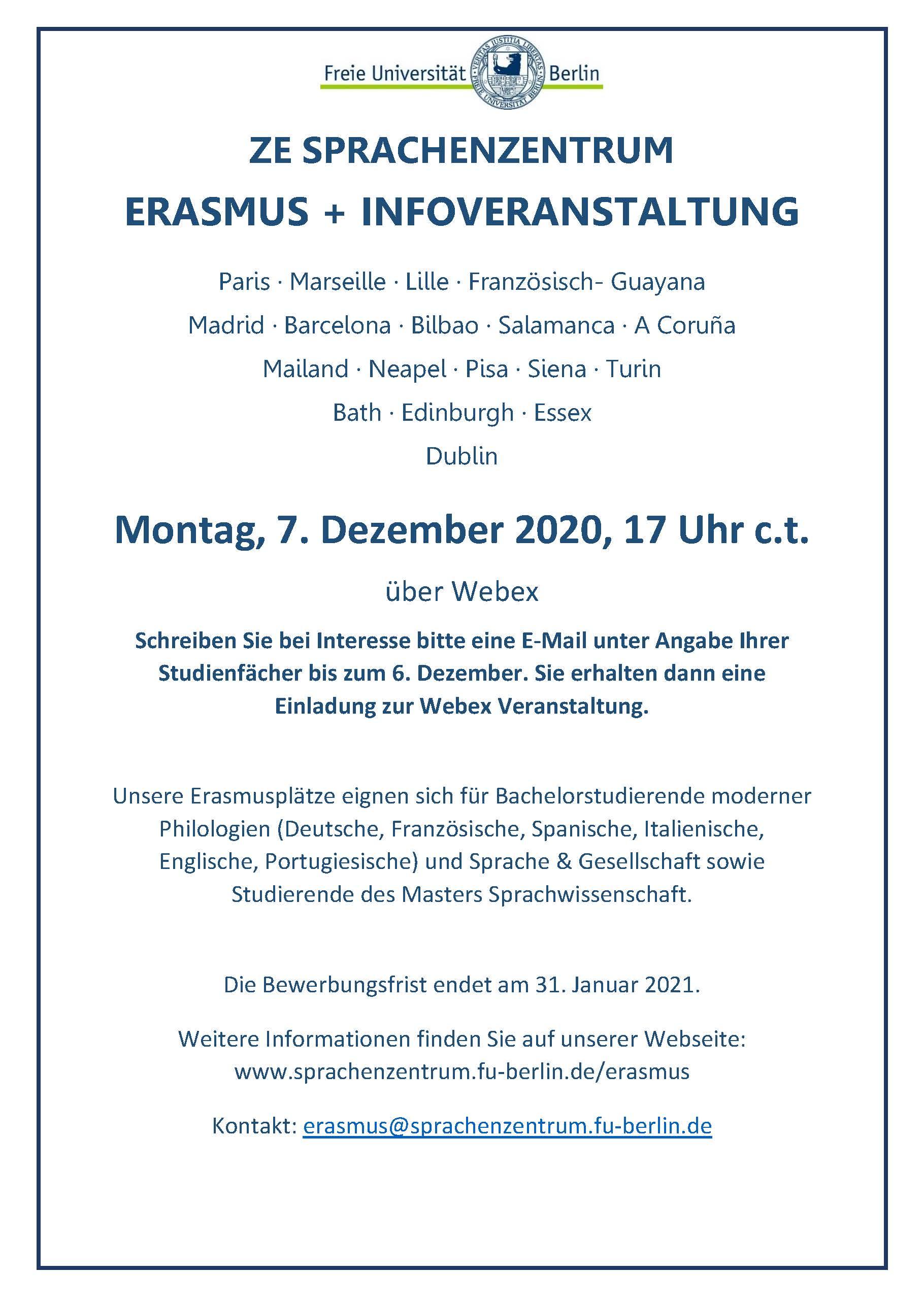 Infoveranstaltung Erasmus+ Sprachenzentrum 2020