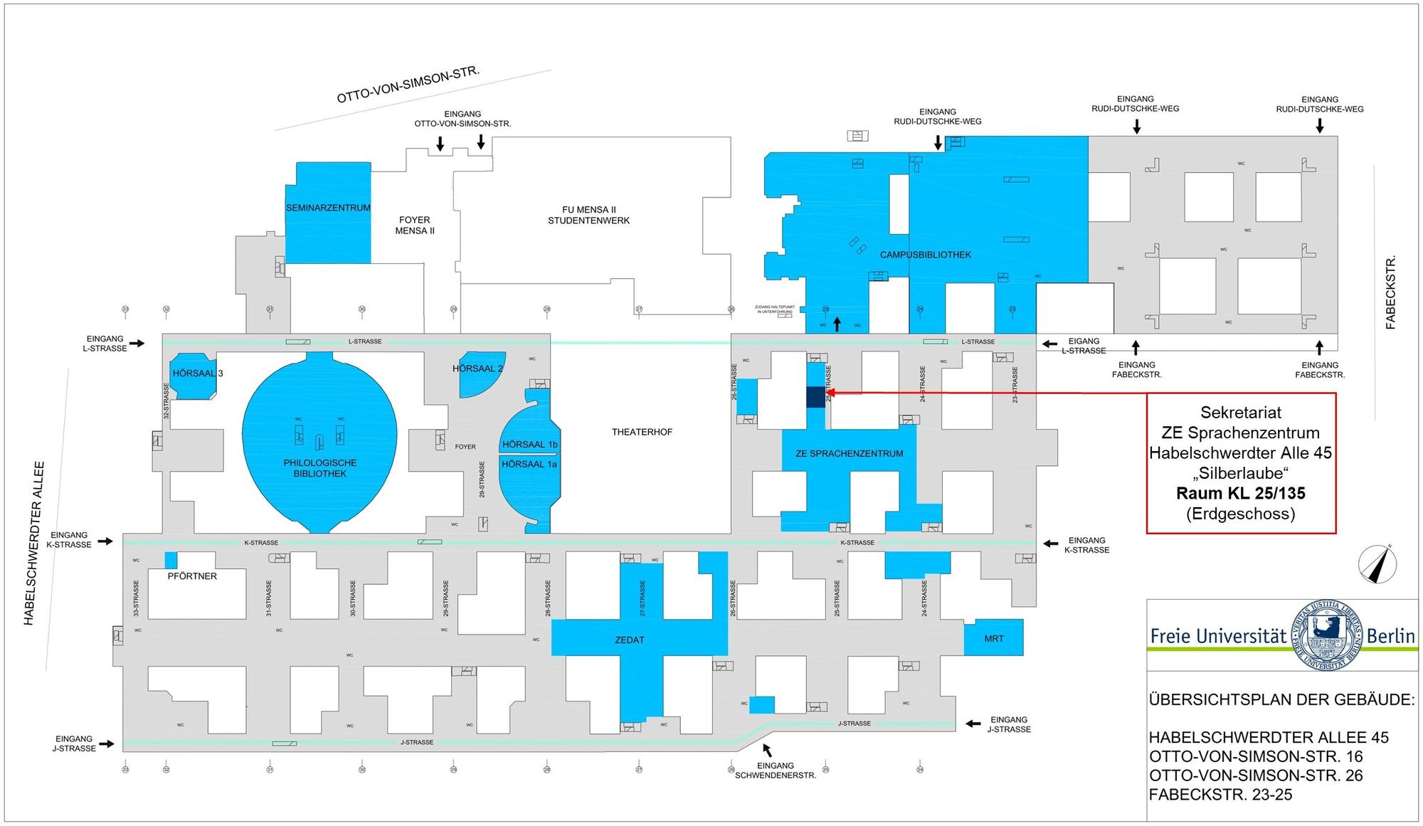 Lageplan Sekretariat ZE Sprachenzentrum FU Berlin